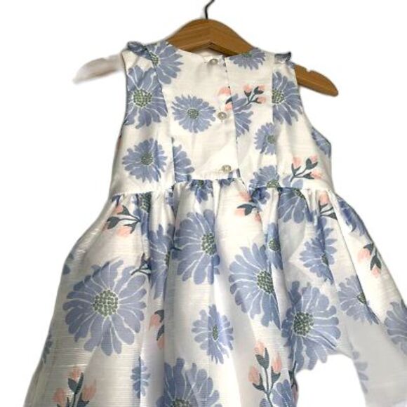 Pippa & Julie Girls A-Line Dress White Blue Floral Crew Sleeveless Lined Bow 24M - Picture 3 of 10